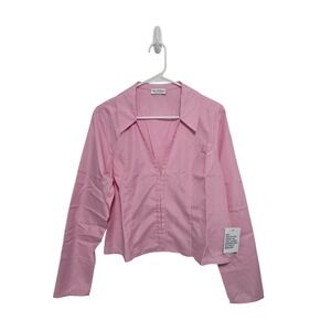 Miss Selfridge poplin‎ fitted shirt in pink stripe - Size US 12